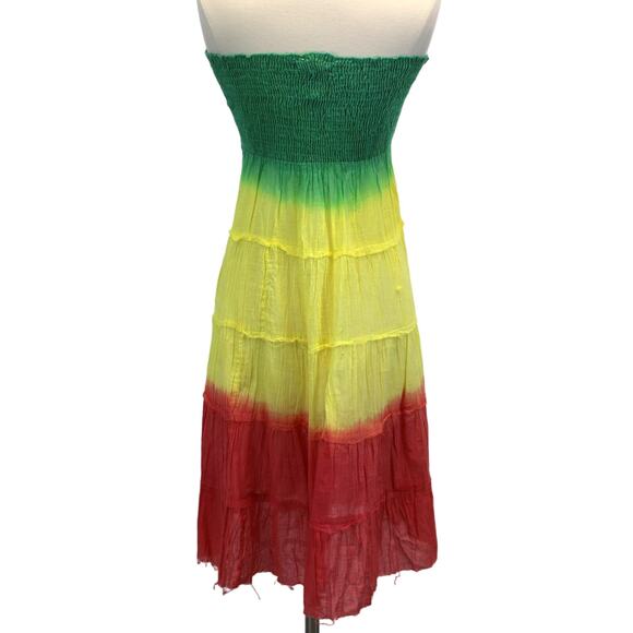 NEW Cute Options Womens S Sundress Smocked Gauzy Reggae Green Yellow Red - Picture 2 of 8
